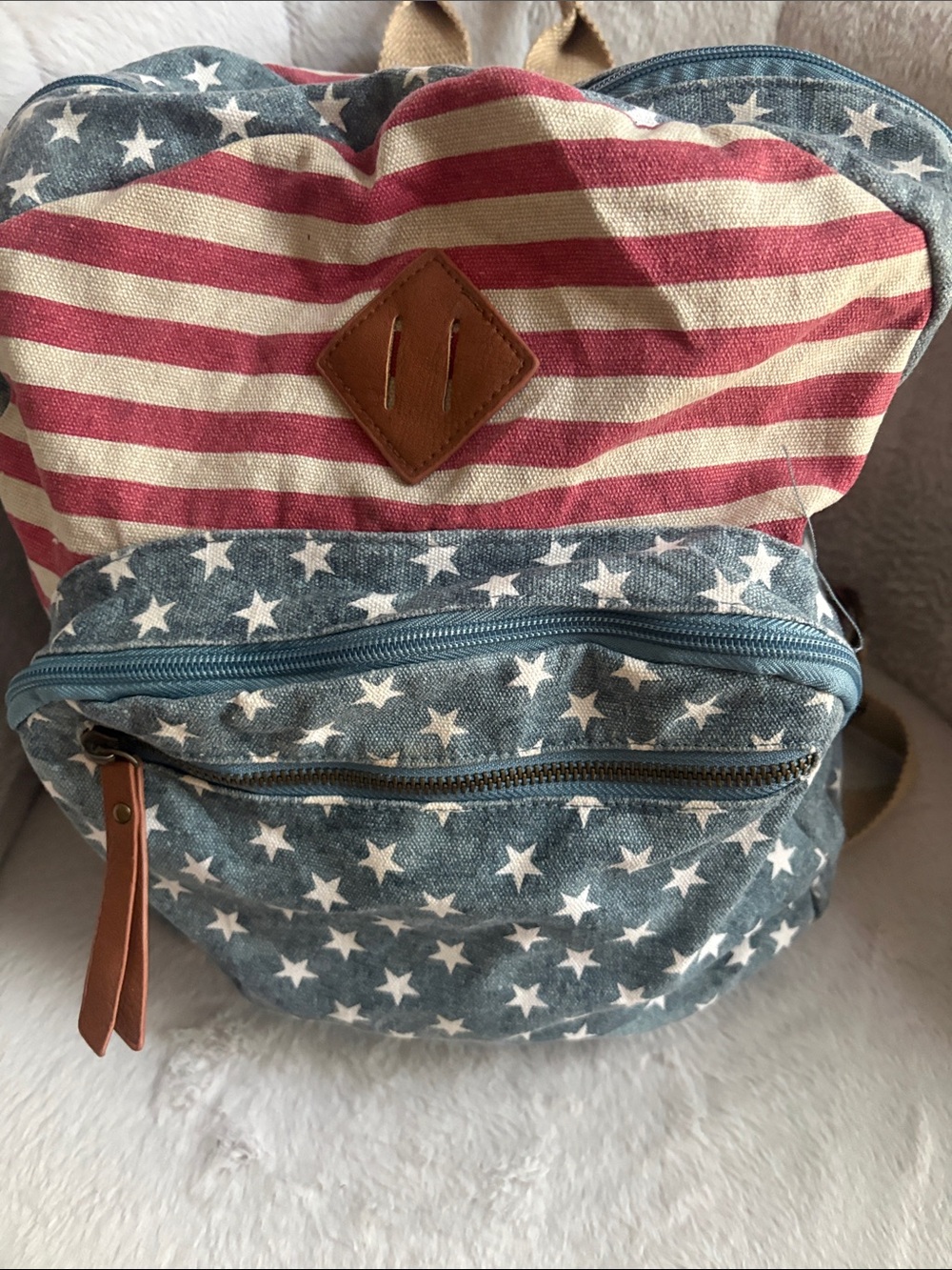 Madden Girl Patriotic Stars & Stripes Canvas Backpack - Red, Blue, White